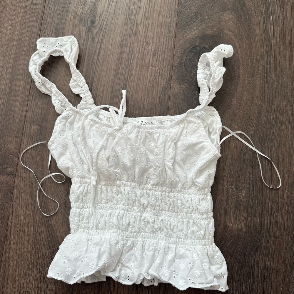 White Eyelet Ruffle Top